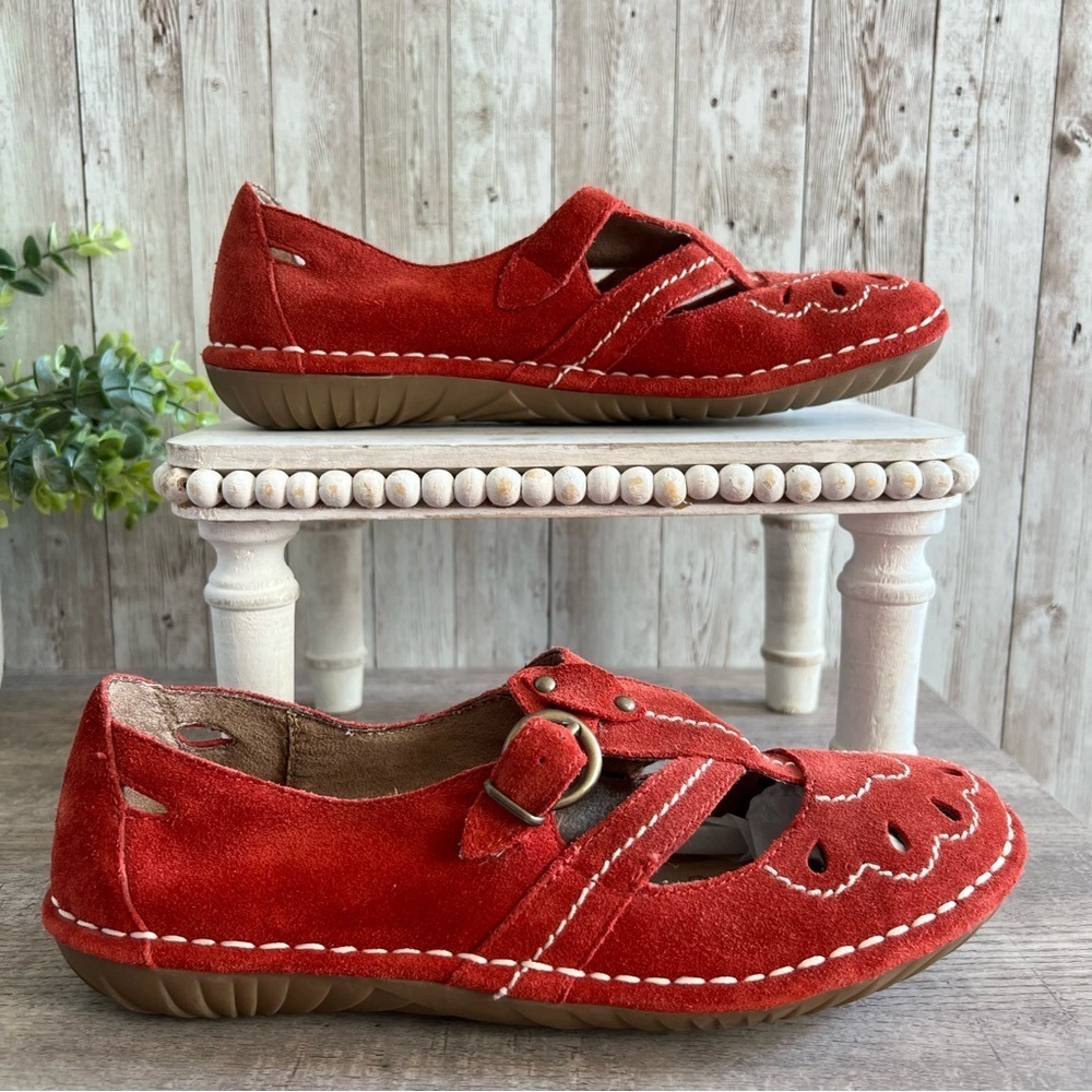 Dr. Scholl's Red Suede Mary Jane Flats Embroidered Women’s 8.5